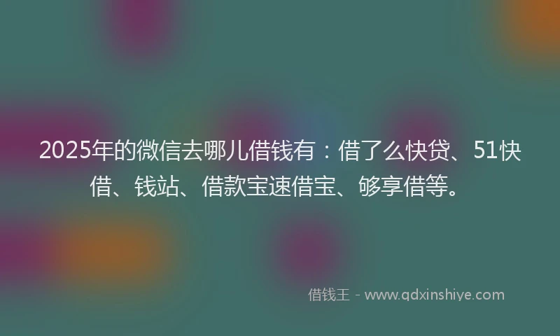 2025年的微信去哪儿借钱有：借了么快贷、51快借、钱站、借款宝速借宝、够享借等。