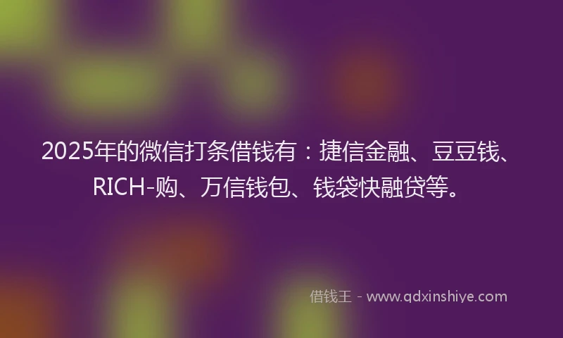 2025年的微信打条借钱有：捷信金融、豆豆钱、RICH-购、万信钱包、钱袋快融贷等。