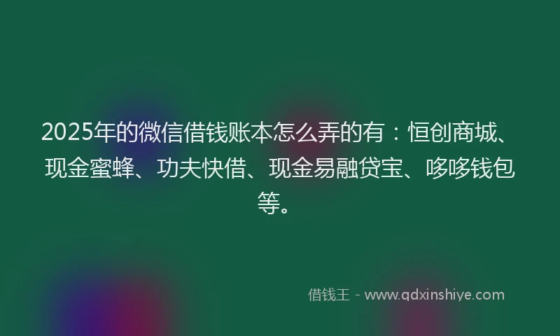 2025年的微信借钱账本怎么弄的有：恒创商城、现金蜜蜂、功夫快借、现金易融贷宝、哆哆钱包等。