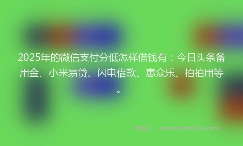 2025年的微信支付分低怎样借钱有：今日头条备用金、小米易贷、闪电借款、惠众乐、拍拍用等。