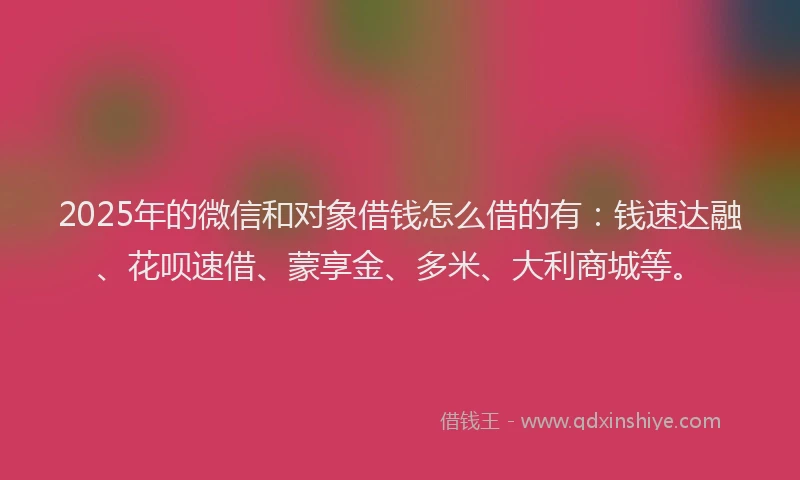 2025年的微信和对象借钱怎么借的有：钱速达融、花呗速借、蒙享金、多米、大利商城等。