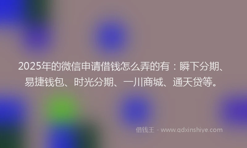 2025年的微信申请借钱怎么弄的有：瞬下分期、易捷钱包、时光分期、一川商城、通天贷等。