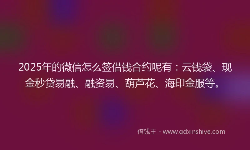2025年的微信怎么签借钱合约呢有：云钱袋、现金秒贷易融、融资易、葫芦花、海印金服等。