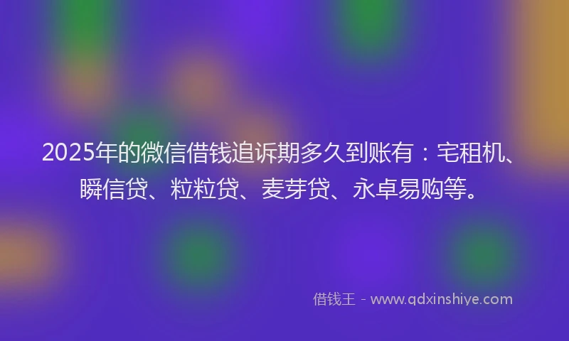 2025年的微信借钱追诉期多久到账有：宅租机、瞬信贷、粒粒贷、麦芽贷、永卓易购等。