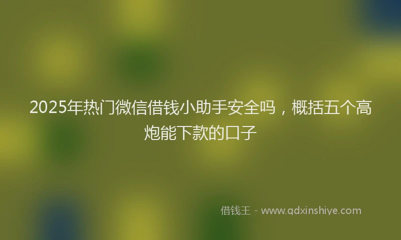 2025年热门微信借钱小助手安全吗，概括五个高炮能下款的口子