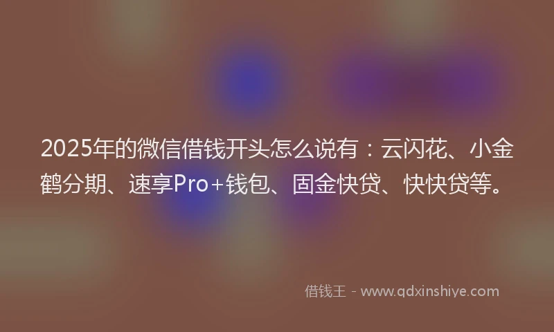 2025年的微信借钱开头怎么说有：云闪花、小金鹤分期、速享Pro+钱包、固金快贷、快快贷等。