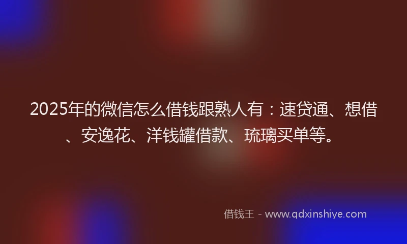 2025年的微信怎么借钱跟熟人有：速贷通、想借、安逸花、洋钱罐借款、琉璃买单等。