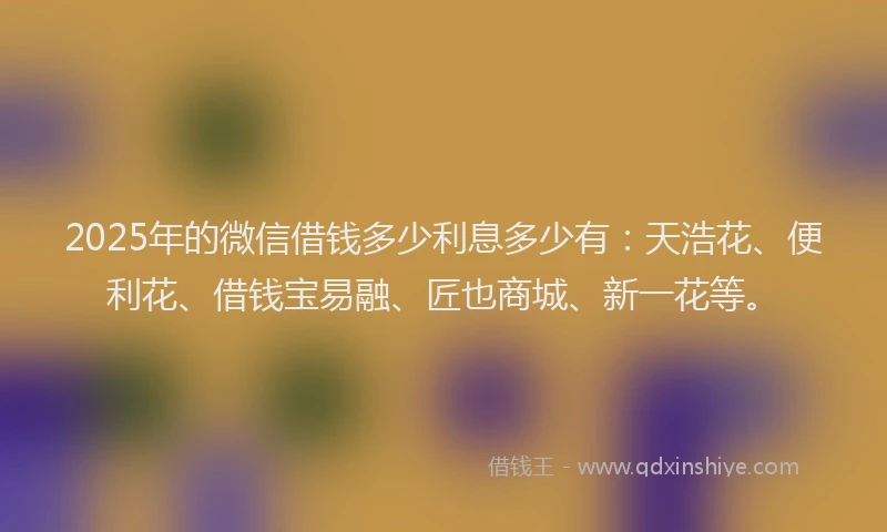 2025年的微信借钱多少利息多少有：天浩花、便利花、借钱宝易融、匠也商城、新一花等。