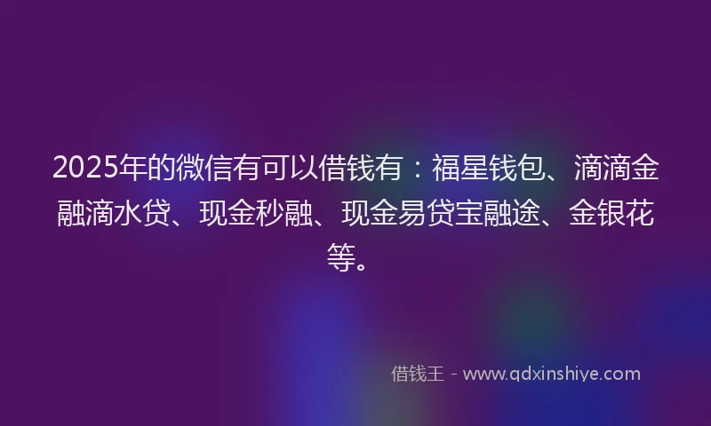2025年的微信有可以借钱有：福星钱包、滴滴金融滴水贷、现金秒融、现金易贷宝融途、金银花等。
