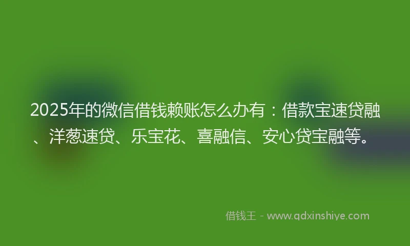 2025年的微信借钱赖账怎么办有：借款宝速贷融、洋葱速贷、乐宝花、喜融信、安心贷宝融等。