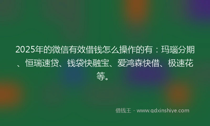 2025年的微信有效借钱怎么操作的有：玛瑙分期、恒瑞速贷、钱袋快融宝、爱鸿森快借、极速花等。
