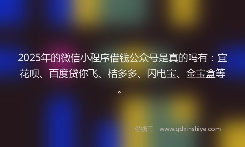 2025年的微信小程序借钱公众号是真的吗有：宜花呗、百度贷你飞、桔多多、闪电宝、金宝盒等。