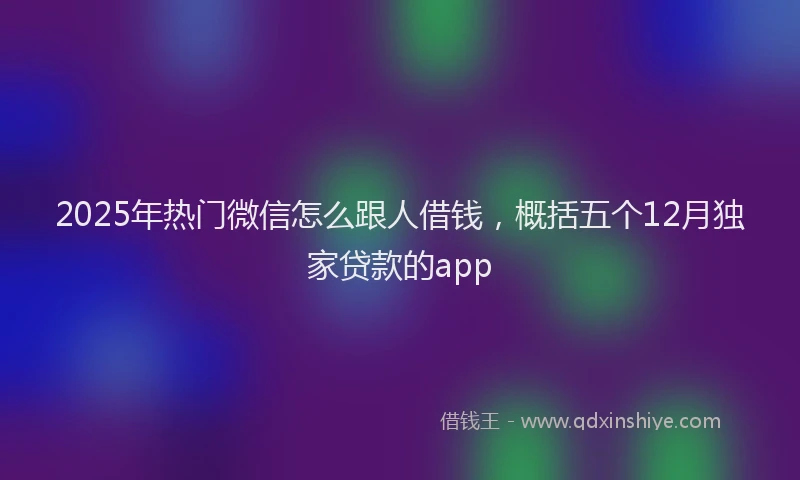 2025年热门微信怎么跟人借钱，概括五个12月独家贷款的app