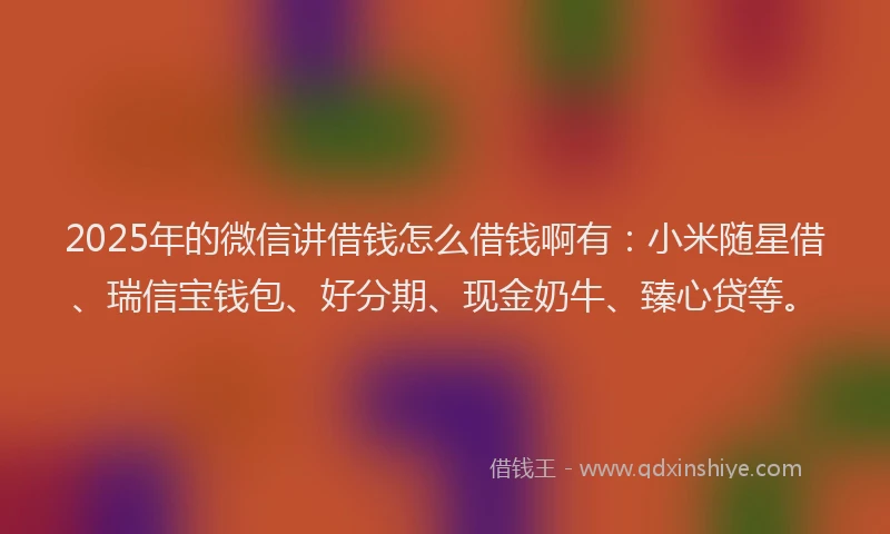 2025年的微信讲借钱怎么借钱啊有：小米随星借、瑞信宝钱包、好分期、现金奶牛、臻心贷等。