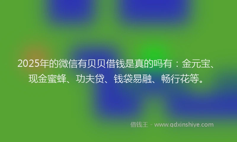 2025年的微信有贝贝借钱是真的吗有：金元宝、现金蜜蜂、功夫贷、钱袋易融、畅行花等。
