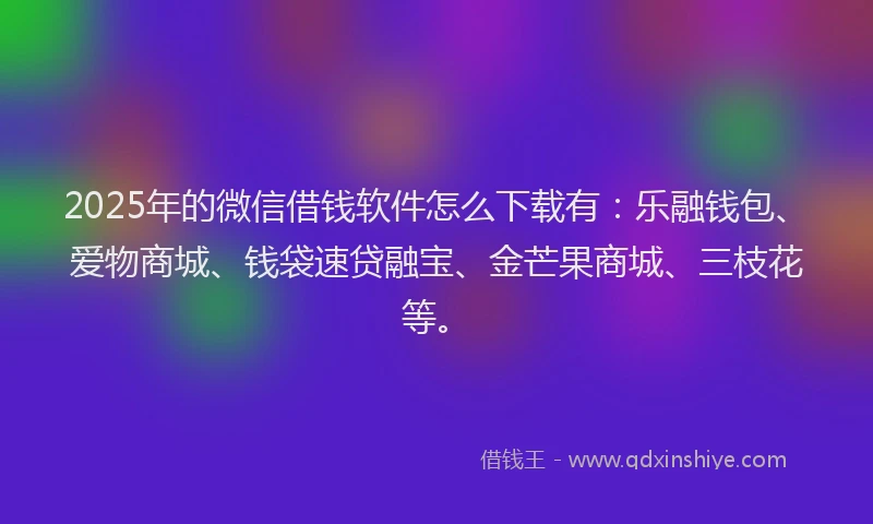 2025年的微信借钱软件怎么下载有：乐融钱包、爱物商城、钱袋速贷融宝、金芒果商城、三枝花等。