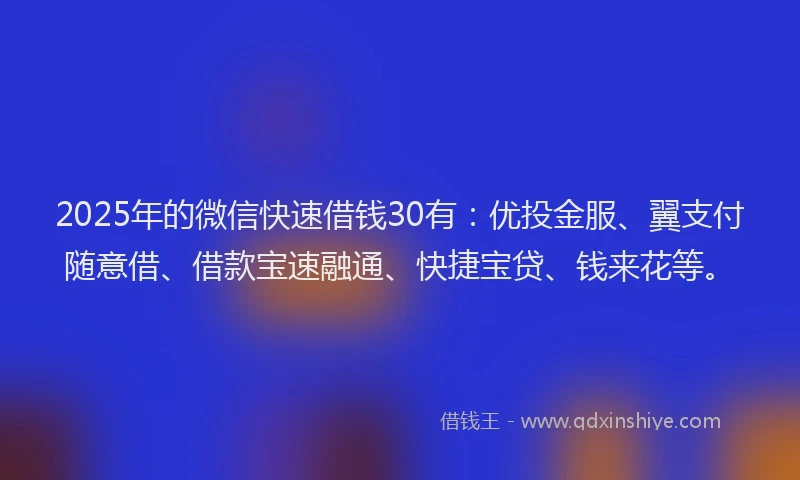 2025年的微信快速借钱30有：优投金服、翼支付随意借、借款宝速融通、快捷宝贷、钱来花等。