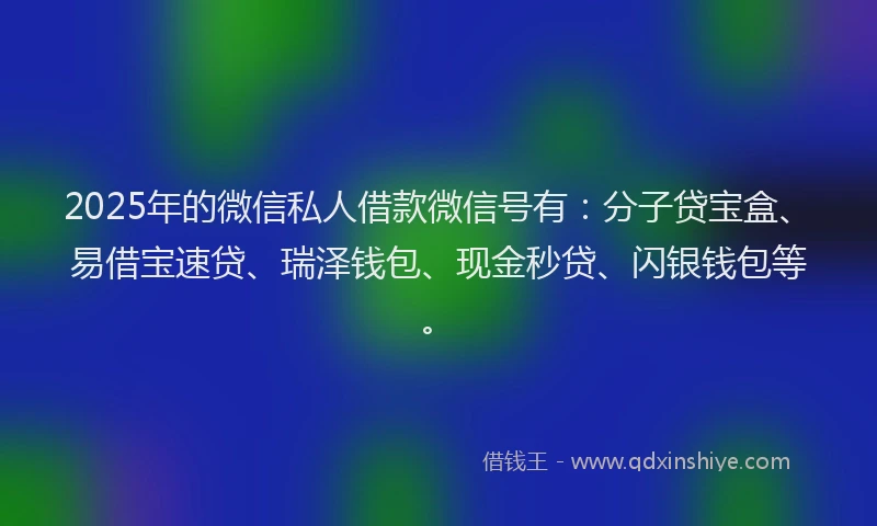 2025年的微信私人借款微信号有：分子贷宝盒、易借宝速贷、瑞泽钱包、现金秒贷、闪银钱包等。