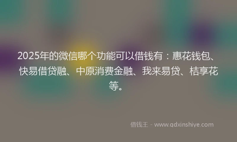 2025年的微信哪个功能可以借钱有：惠花钱包、快易借贷融、中原消费金融、我来易贷、桔享花等。