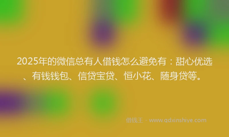 2025年的微信总有人借钱怎么避免有：甜心优选、有钱钱包、信贷宝贷、恒小花、随身贷等。