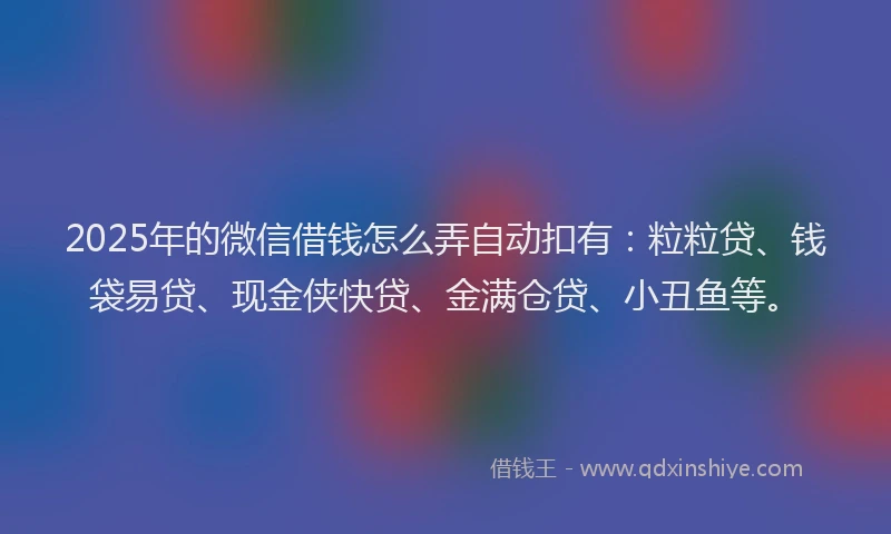 2025年的微信借钱怎么弄自动扣有：粒粒贷、钱袋易贷、现金侠快贷、金满仓贷、小丑鱼等。