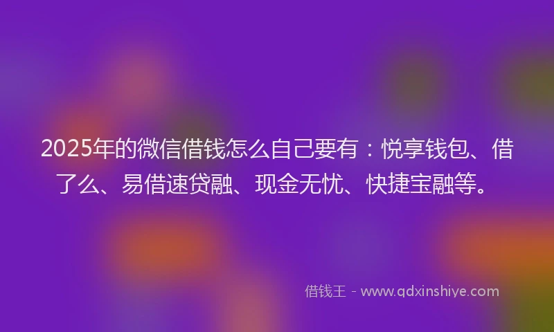2025年的微信借钱怎么自己要有：悦享钱包、借了么、易借速贷融、现金无忧、快捷宝融等。