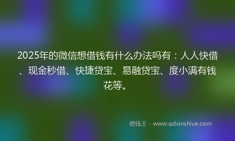 2025年的微信想借钱有什么办法吗有：人人快借、现金秒借、快捷贷宝、易融贷宝、度小满有钱花等。
