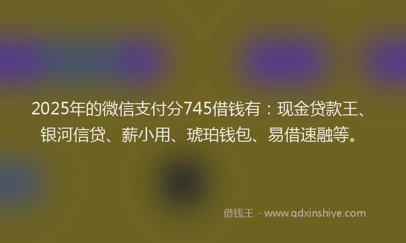 2025年的微信支付分745借钱有：现金贷款王、银河信贷、薪小用、琥珀钱包、易借速融等。