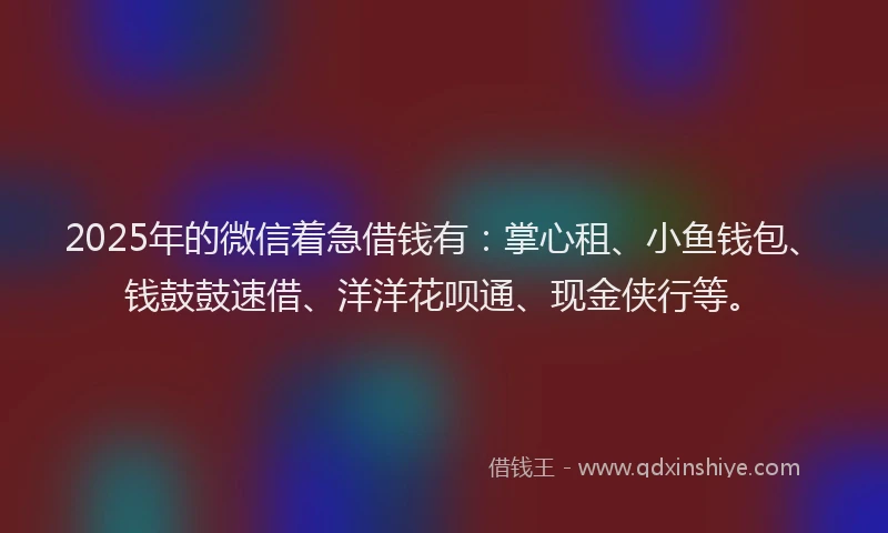 2025年的微信着急借钱有：掌心租、小鱼钱包、钱鼓鼓速借、洋洋花呗通、现金侠行等。