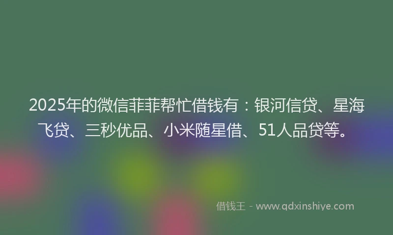 2025年的微信菲菲帮忙借钱有：银河信贷、星海飞贷、三秒优品、小米随星借、51人品贷等。