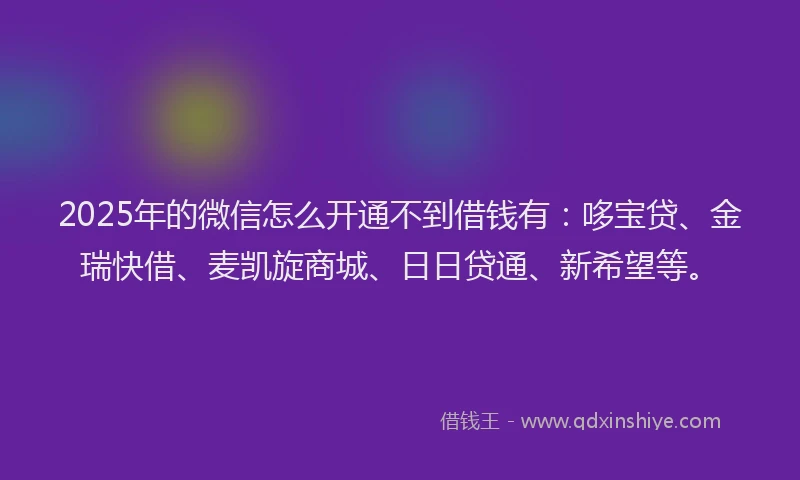 2025年的微信怎么开通不到借钱有：哆宝贷、金瑞快借、麦凯旋商城、日日贷通、新希望等。