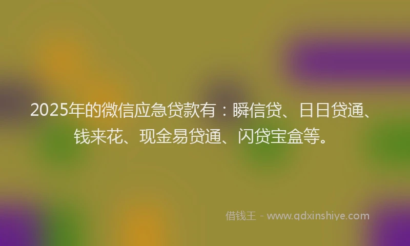2025年的微信应急贷款有：瞬信贷、日日贷通、钱来花、现金易贷通、闪贷宝盒等。