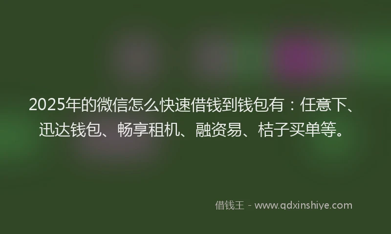 2025年的微信怎么快速借钱到钱包有：任意下、迅达钱包、畅享租机、融资易、桔子买单等。