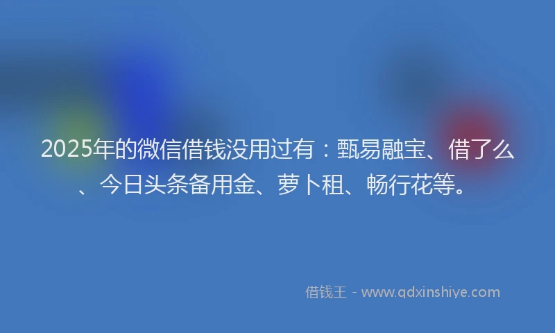 2025年的微信借钱没用过有：甄易融宝、借了么、今日头条备用金、萝卜租、畅行花等。
