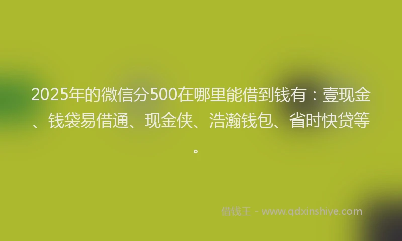 2025年的微信分500在哪里能借到钱有：壹现金、钱袋易借通、现金侠、浩瀚钱包、省时快贷等。