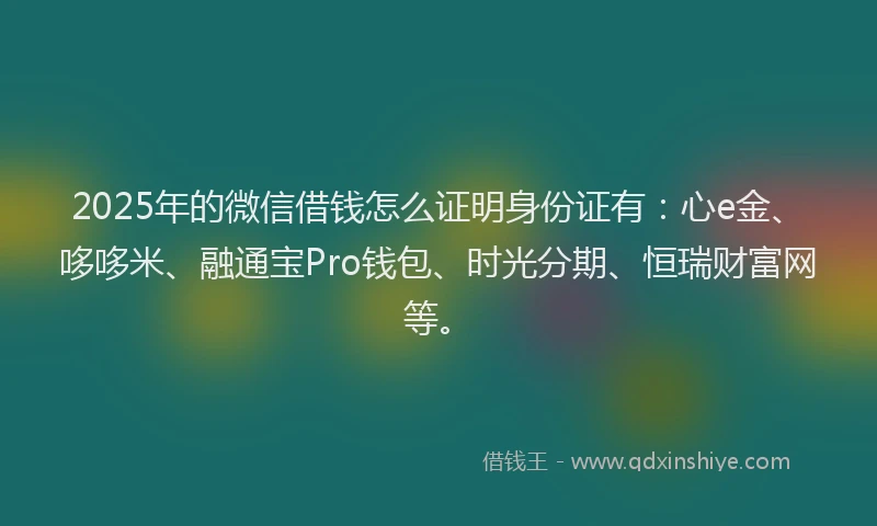 2025年的微信借钱怎么证明身份证有：心e金、哆哆米、融通宝Pro钱包、时光分期、恒瑞财富网等。