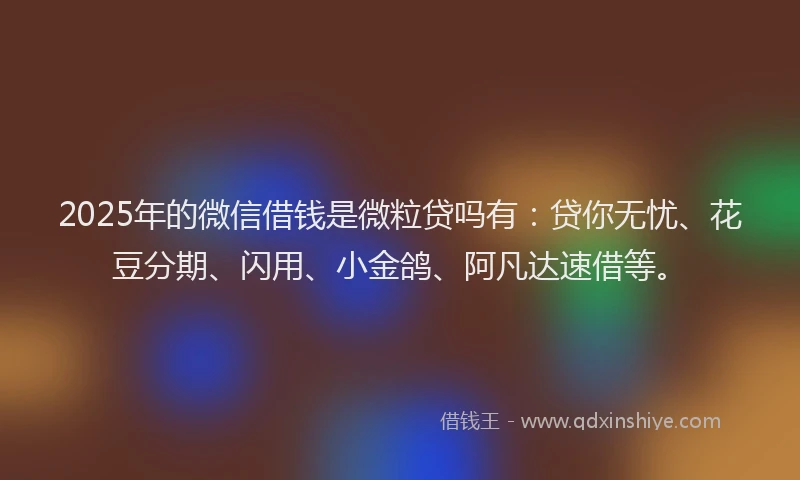 2025年的微信借钱是微粒贷吗有：贷你无忧、花豆分期、闪用、小金鸽、阿凡达速借等。