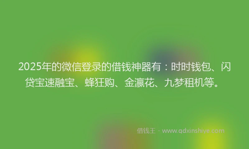 2025年的微信登录的借钱神器有：时时钱包、闪贷宝速融宝、蜂狂购、金瀛花、九梦租机等。