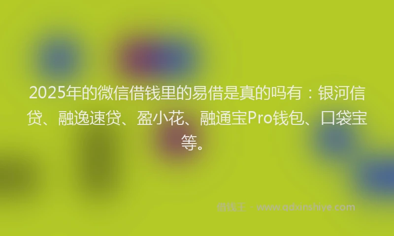 2025年的微信借钱里的易借是真的吗有：银河信贷、融逸速贷、盈小花、融通宝Pro钱包、口袋宝等。