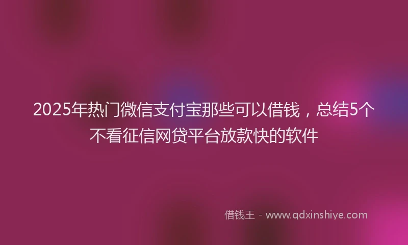 2025年热门微信支付宝那些可以借钱，总结5个不看征信网贷平台放款快的软件
