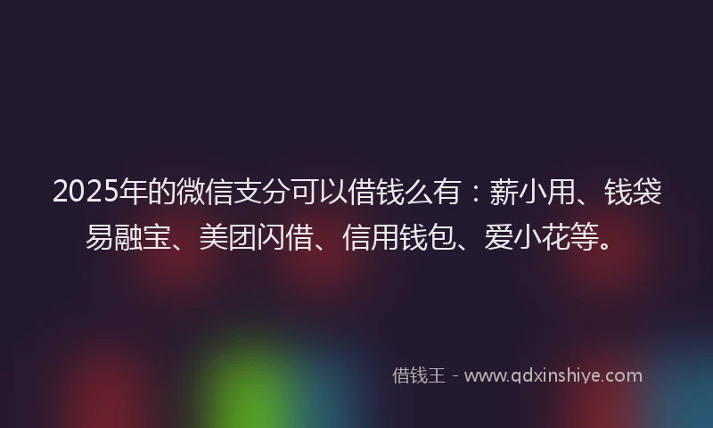 2025年的微信支分可以借钱么有：薪小用、钱袋易融宝、美团闪借、信用钱包、爱小花等。