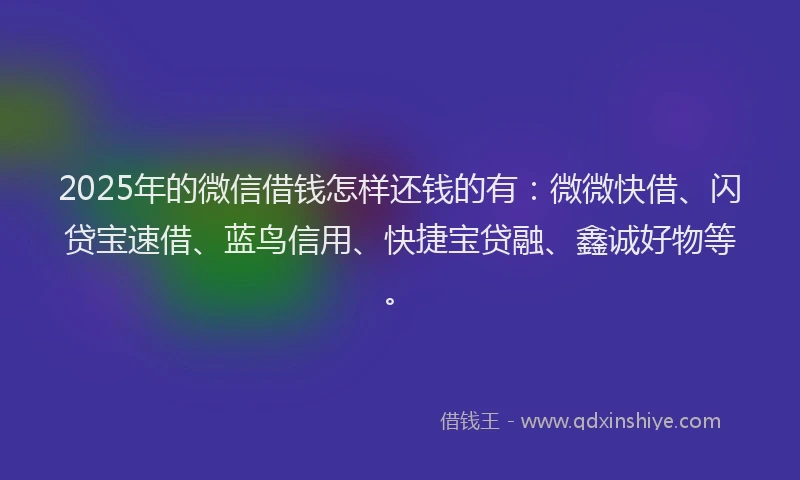 2025年的微信借钱怎样还钱的有：微微快借、闪贷宝速借、蓝鸟信用、快捷宝贷融、鑫诚好物等。