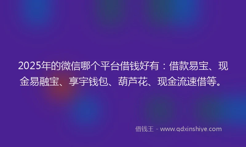 2025年的微信哪个平台借钱好有：借款易宝、现金易融宝、享宇钱包、葫芦花、现金流速借等。