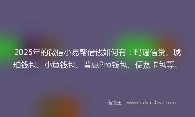 2025年的微信小易帮借钱如何有：玛瑙信贷、琥珀钱包、小鱼钱包、普惠Pro钱包、便荔卡包等。