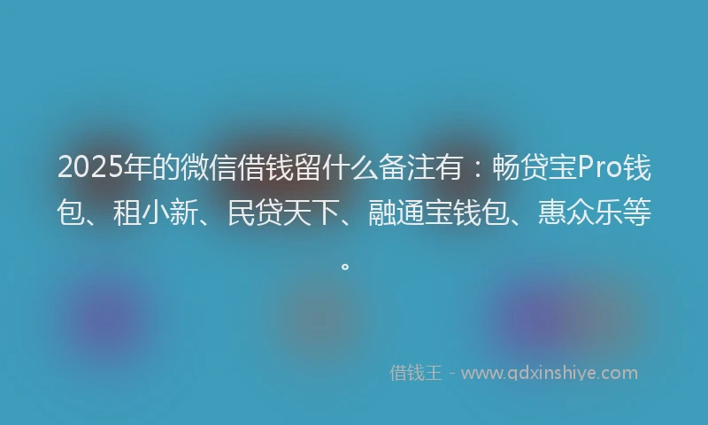 2025年的微信借钱留什么备注有：畅贷宝Pro钱包、租小新、民贷天下、融通宝钱包、惠众乐等。