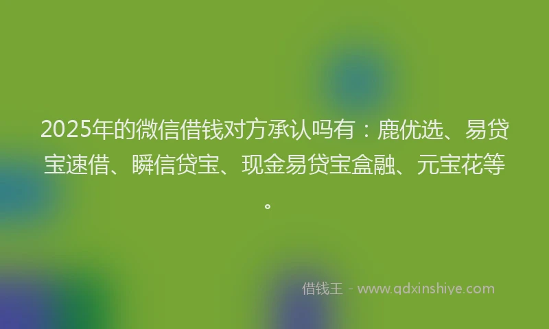 2025年的微信借钱对方承认吗有：鹿优选、易贷宝速借、瞬信贷宝、现金易贷宝盒融、元宝花等。