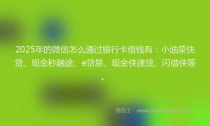 2025年的微信怎么通过银行卡借钱有：小油菜快贷、现金秒融途、e贷易、现金侠速贷、闪借侠等。