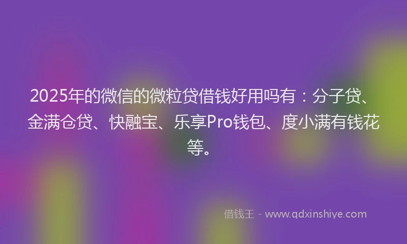 2025年的微信的微粒贷借钱好用吗有：分子贷、金满仓贷、快融宝、乐享Pro钱包、度小满有钱花等。