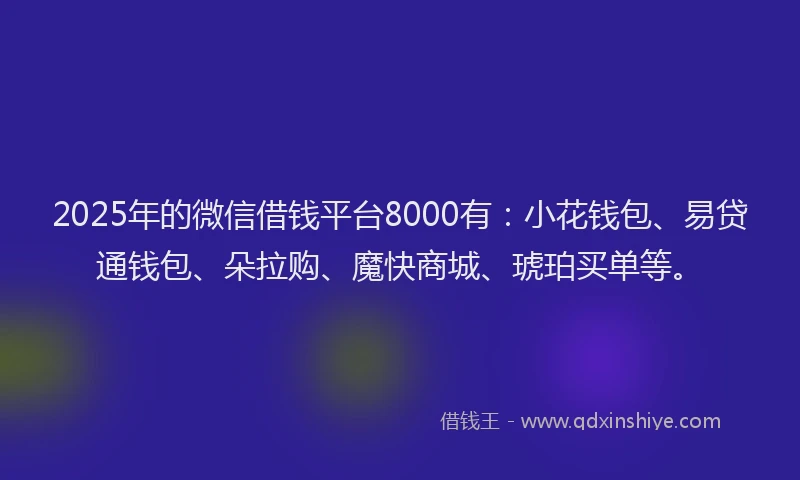 2025年的微信借钱平台8000有：小花钱包、易贷通钱包、朵拉购、魔快商城、琥珀买单等。
