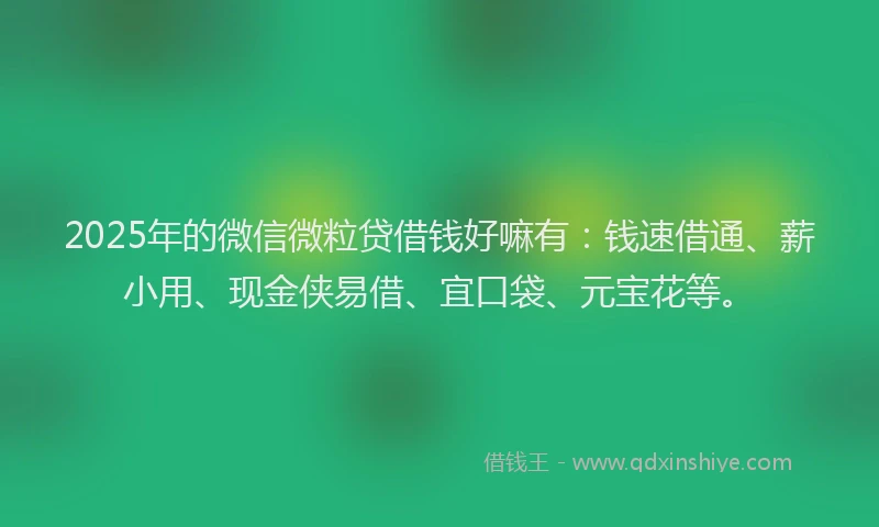 2025年的微信微粒贷借钱好嘛有：钱速借通、薪小用、现金侠易借、宜口袋、元宝花等。